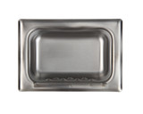 A top view of the Frost 1132-HD, a stainless steel recessed soap dish, showcasing its heavy-duty construction and practical ridged design for efficient soap storage.