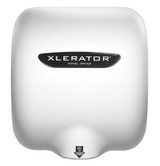 The White Thermoset Resin Xlerator Hand Dryer (XL-BW), featuring a durable white thermoset resin construction, designed for commercial or public restrooms. This high-performance hand dryer offers efficient drying technology, hygienic touch-free operation, long-lasting resilience, energy-efficient performance, easy installation, and versatile application