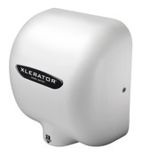 Image: The White Thermoset Resin Xlerator Hand Dryer (XL-BW), featuring a durable white thermoset resin construction, designed for commercial or public restrooms. This high-performance hand dryer offers efficient drying technology, hygienic touch-free operation, long-lasting resilience, energy-efficient performance, easy installation, and versatile application