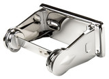 Chrome-finished FR-146 single roll toilet tissue dispenser, featuring a sleek and durable design with easy roll changing mechanism, ideal for a modern restroom. Front View