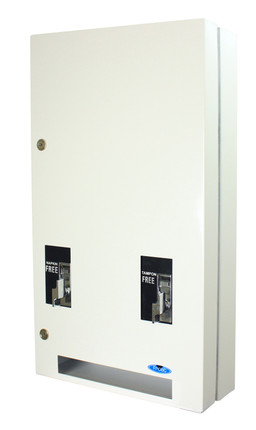 Frost 608-1-Free white tampon and napkin vending machine offering complimentary products with a user-friendly twist mechanism, for modern and inclusive restrooms.