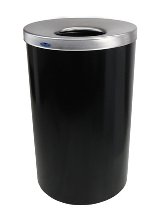 Elegant black lobby waste receptacle by Frost, featuring a stainless steel top and a smooth finish, designed for efficient waste management in commercial and public spaces.