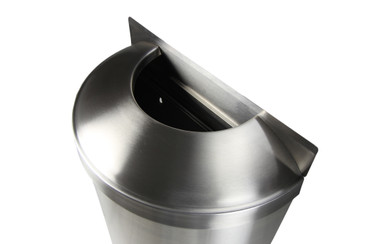 Side view of the Frost 312-S Wall Mounted Waste Receptacle, showcasing its sleek stainless steel finish and open top design for easy trash disposal in commercial and professional settings.