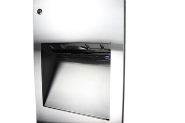 The Frost 400-14 C Stainless Steel Paper Towel Dispenser and Disposal unit, mounted on a wall, showcasing its functional design and elegant finish in a commercial setting.