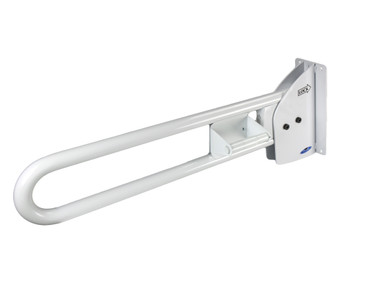 Frost 1055-FTW Swing Up Grab Bar in white, featuring an integrated toilet tissue dispenser, provides a practical and stylish solution for bathroom safety and convenience.