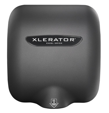 The Textured Graphite Epoxy Paint Xlerator Hand Dryer (XL-GR), featuring a distinctive textured graphite epoxy finish, designed for commercial and public restrooms. This high-performance hand dryer offers efficient drying technology, hygienic touch-free operation, durable construction, energy-efficient performance, easy installation, and versatile application.