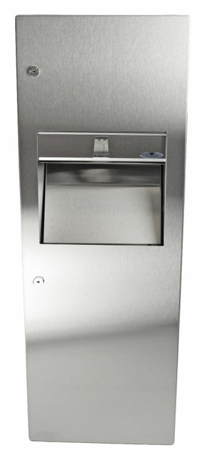 Frost 410 B Medium Semi-Recessed Stainless Steel Combination Paper Towel Dispenser and Waste Disposal, with a modern, space-efficient design for optimized restroom use.