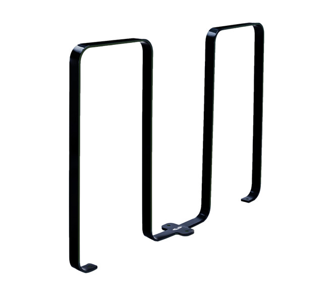 The Frost 2080-Black outdoor steel bike rack, designed for secure and orderly parking of up to five bicycles in a sleek black finish.