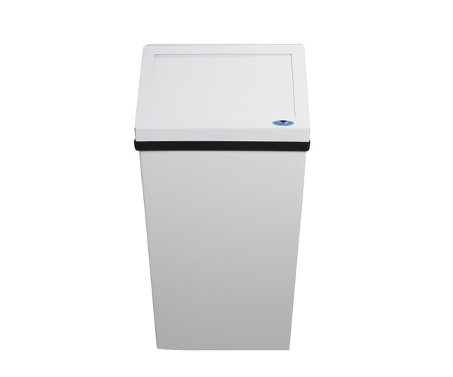 Frost 303 wall-mounted white waste receptacle with liner, designed for efficient space utilization and ease of waste disposal in any setting.