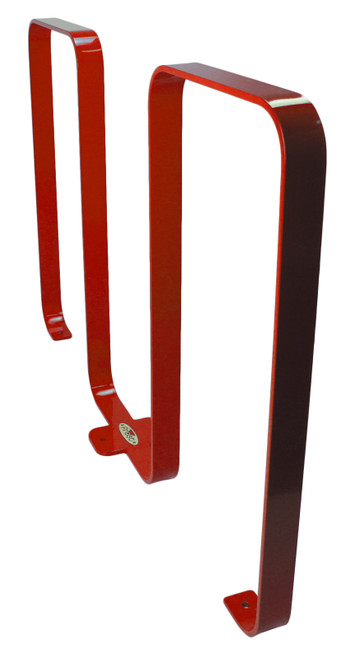 The Frost 2080-Red outdoor steel bike rack in a vivid red, offering a secure, visible, and stylish parking solution for multiple bicycles.