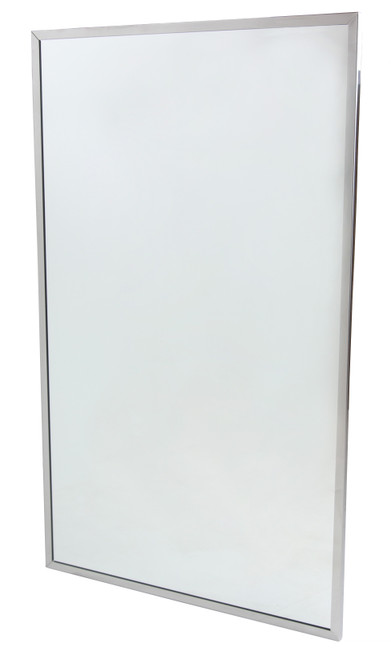 The Frost 941-24X36TG commercial mirror, featuring tempered glass for enhanced safety and a stainless steel frame for a sophisticated and durable reflection solution.
