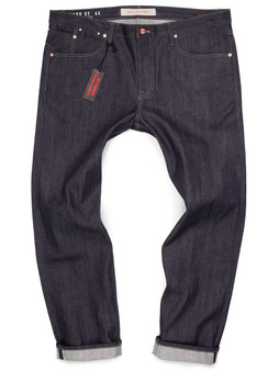 Custom made-to-order jeans for big men shown in raw 12.75-oz. Japanese selvedge with red-line self-edge. Custom made-to-order jeans for big men shown in raw 12.75-oz. Japanese selvedge with red-line self-edge.