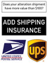 Denim alterations shipping insurance