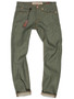 Olive green custom made raw denim jeans produced in American made Cone White Oak denim. Handmade by the designer in Brooklyn, New York.