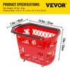 VEVOR 6PCS Shopping Carts, Plastic Rolling Shopping Basket with Wheels, Red Shopping Baskets with Handles, Portable Shopping Basket Set for Retail Store