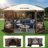 VEVOR Camping Gazebo Screen Tent, 12*12ft, 6 Sided Pop-up Canopy Shelter Tent with Mesh Windows, Portable Carry Bag, Stakes, Large Shade Tents for Outdoor Camping, Lawn and Backyard, Brown/Beige