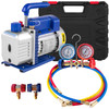 VEVOR 4CFM 1/4HP Rotary Vane Vacuum Pump + R134A Manifold Gauge Tester Charging +Hose