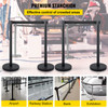 VEVOR Crowd Control Stanchion, Set of 4 Pieces Stanchion Set, Stanchion Set with 6.6 ft/2 m Black Retractable Belt, Black Crowd Control Barrier w/Concrete and Metal Base - Easy Connect Assembly