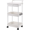 VEVOR 3-Tier Rolling Utility Cart with Drawer, Kitchen Cart with Lockable Wheels, Multifunctional Storage Trolley with Handle for Office, Living Room, Kitchen, Movable Storage Organizer Shelves, White