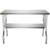 VEVOR Commercial Worktable Workstation 48x30 Inch Folding Commercial Prep Table, Double-Shelf Stainless Steel Folding Table, Kitchen Work Table with 772 lbs Load Silver Stainless Steel Kitchen Island