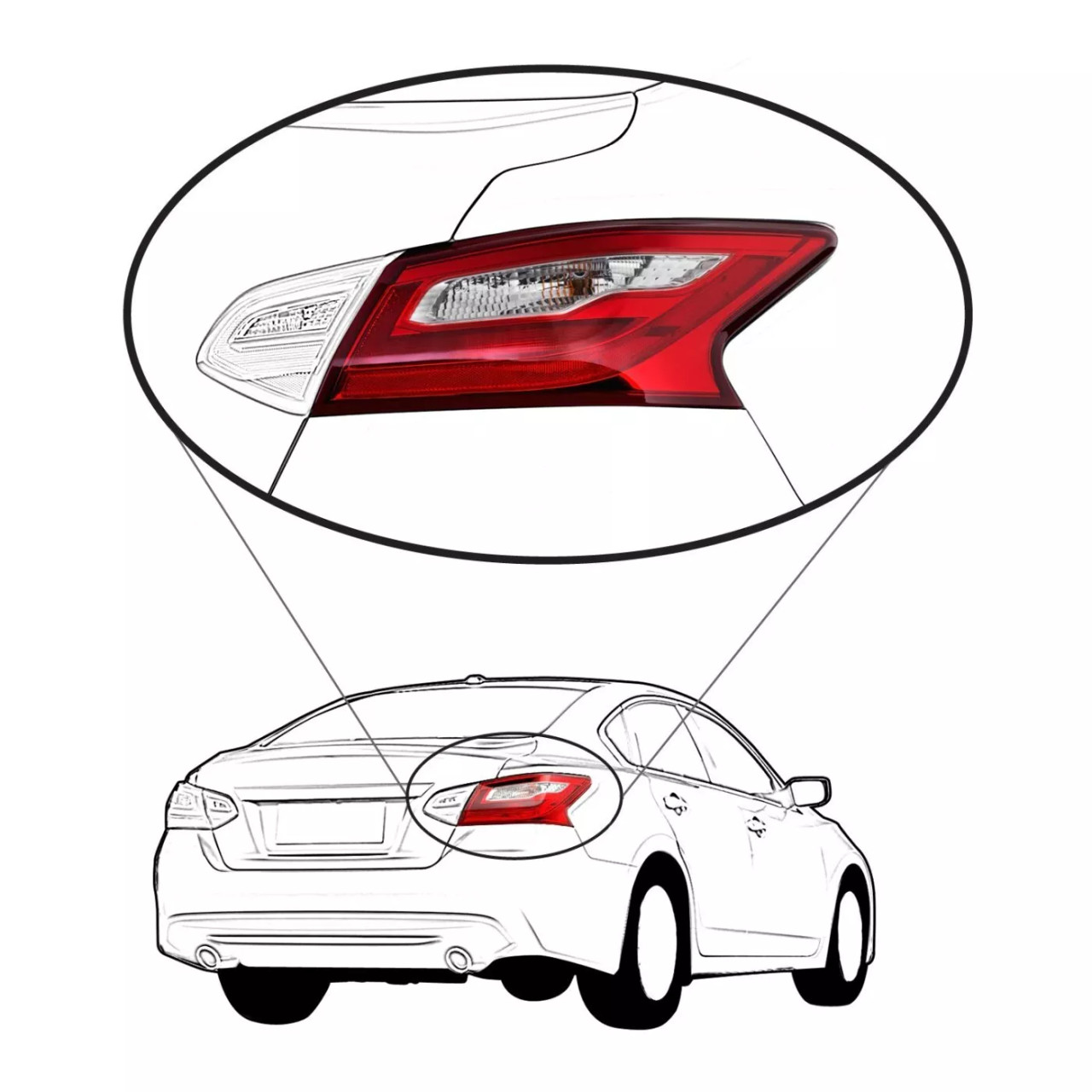 Halogen Tail Light Set For 2016-17 Nissan Altima Sedan Clr/Rd w/ Bulbs 2Pcs CAPA