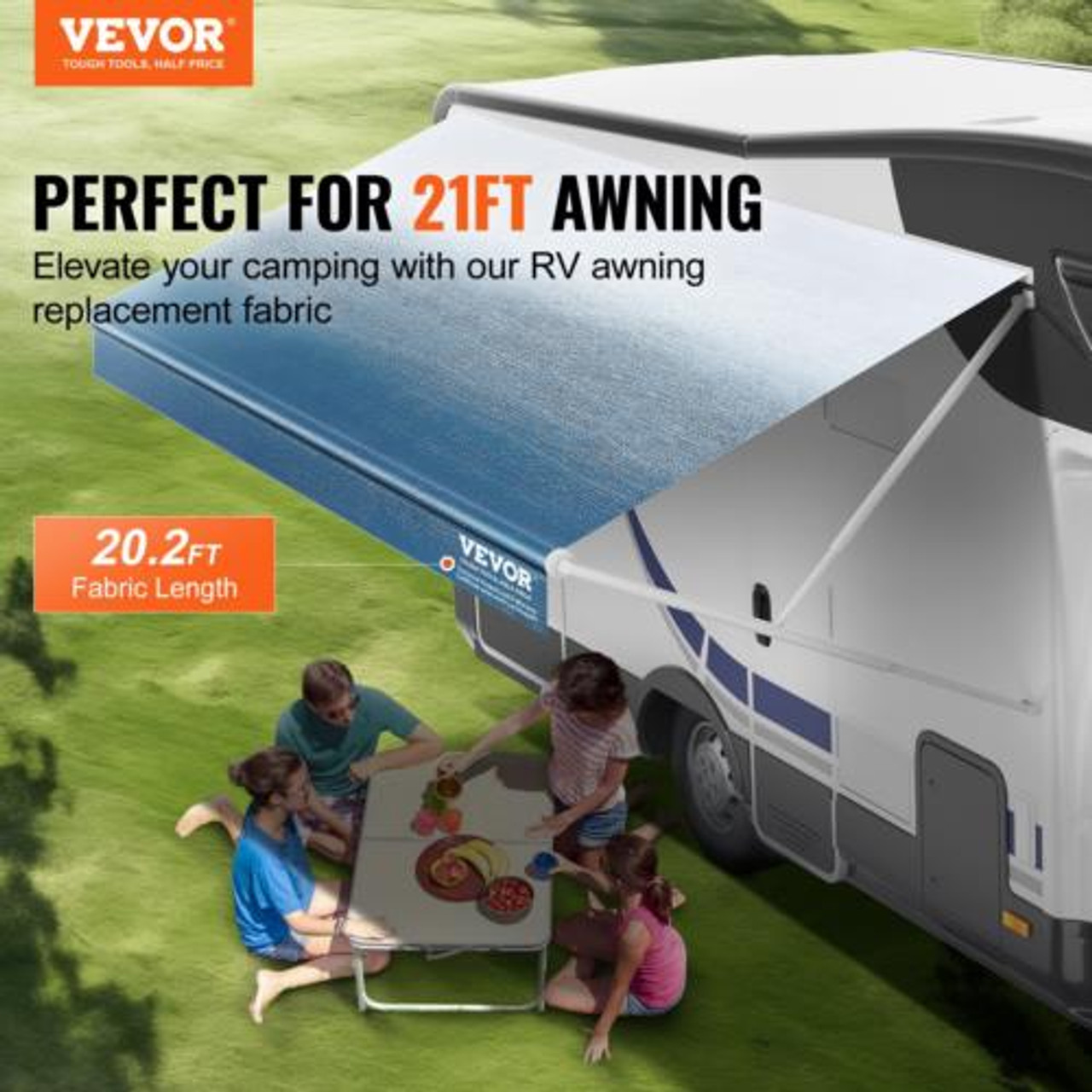 VEVOR RV Awning Fabric Replacement, 20'2" Fabric Length for 21' Awning, Heavy Du