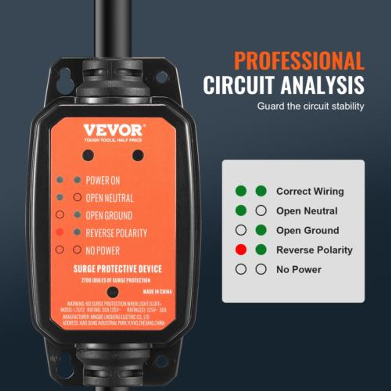 VEVOR RV Surge Protector, 30 Amp, 2700 Joules RV Voltage Protector Monitor Circu