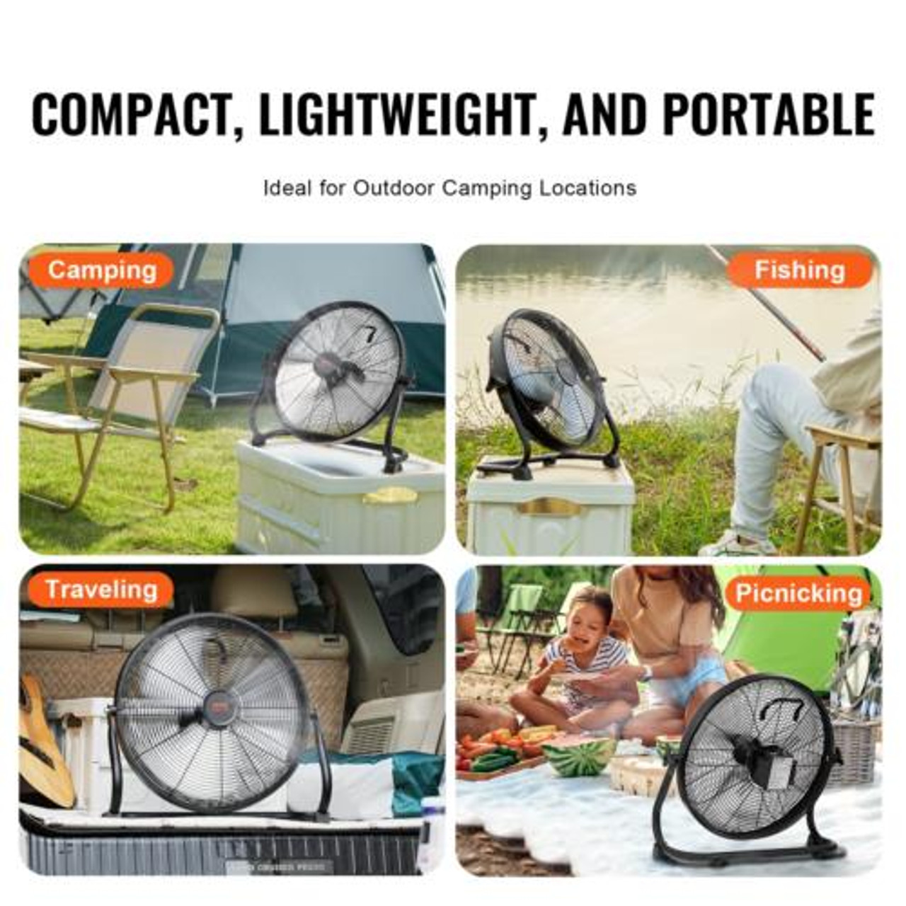 VEVOR Cordless Fan 16 in, Portable Quiet Personal Fan for Home or Office, 360 De