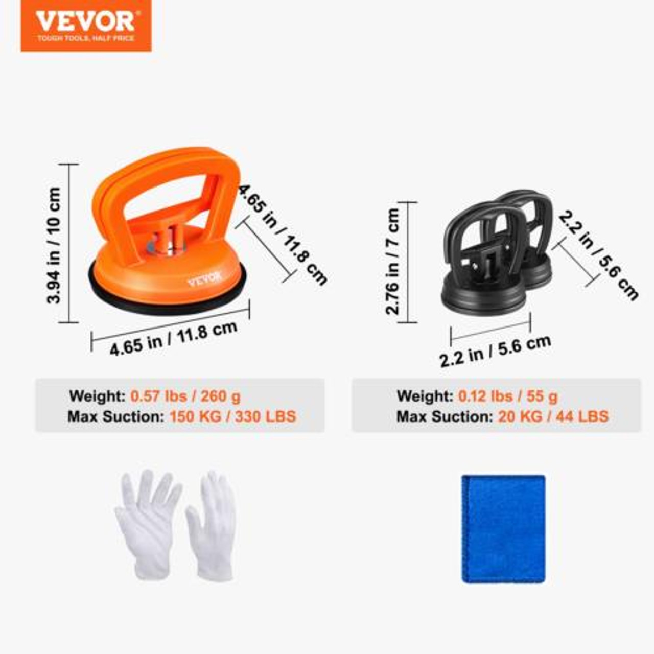 VEVOR Dent Removal Kit, 3 Packs Suction Cups, Dent Puller Handle Lifter with Glo