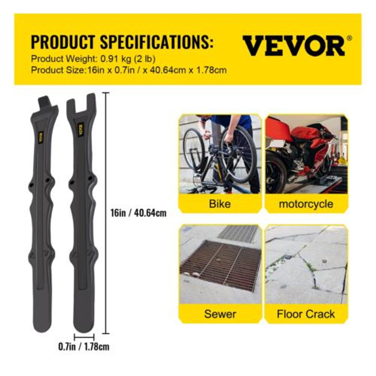 VEVOR Tire Changing Tool, 16 Inch Tire Iron Set, 2pcs Motorcycle Tire Irons, 40C