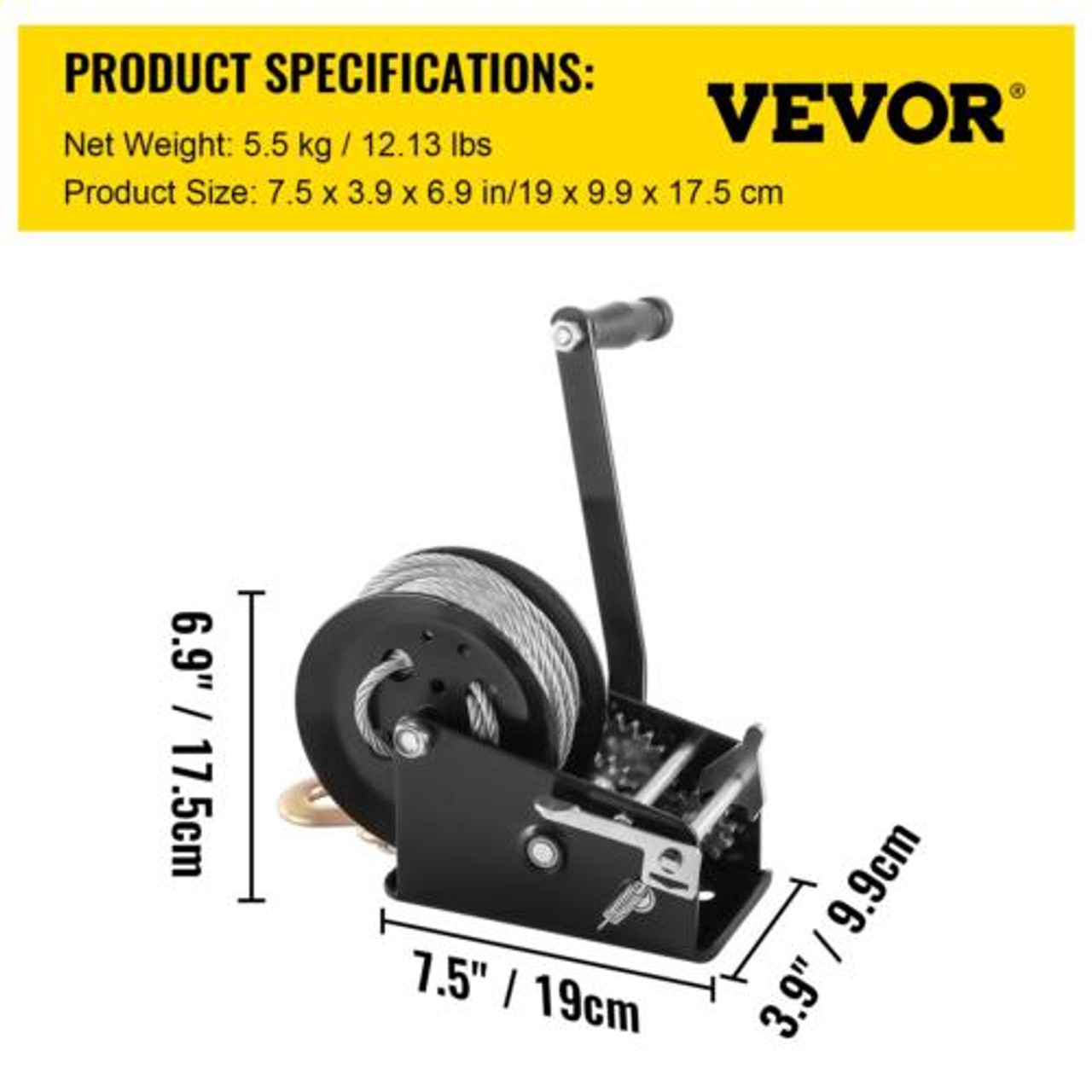 VEVOR Rope Crank, 3500 LBS Capacity Heavy Duty Hand Winch with 10 m(32.8 ft) Wir