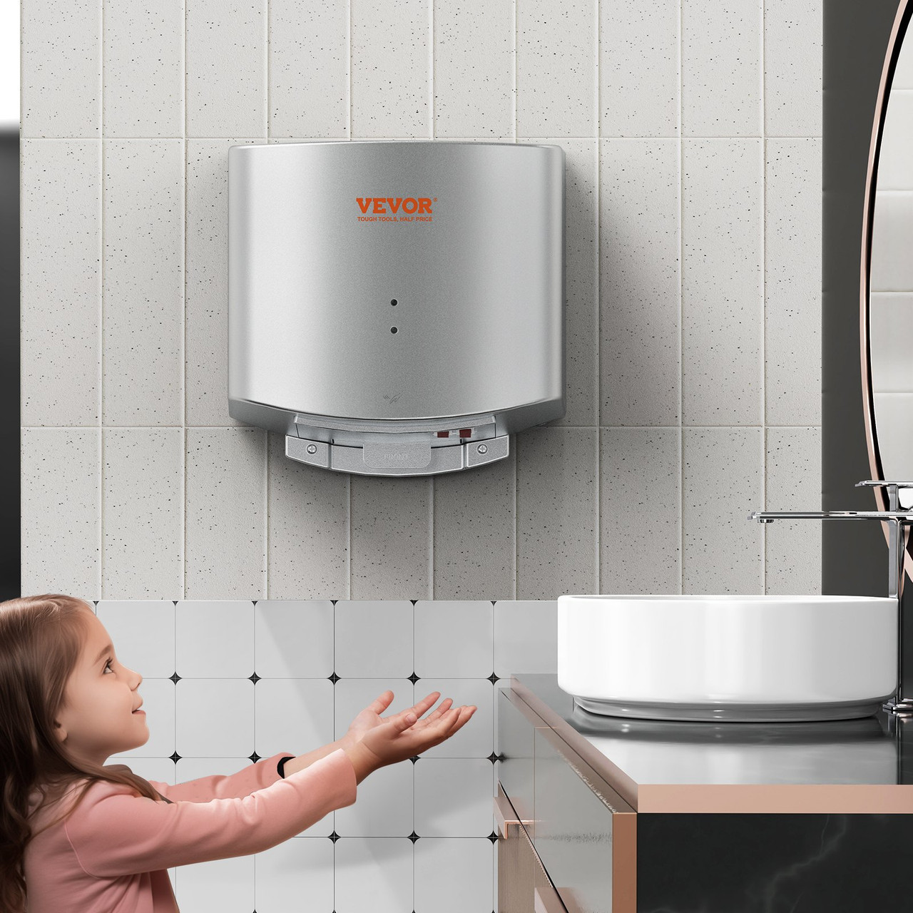 VEVOR Heavy Duty Commercial Hand Dryer, 1400W Automatic High Speed ABS Warm Wind Hand Blower, 120V & Built-In Filter Sponge & Low Noise & Effortless Installation, Compliant for Industry Home