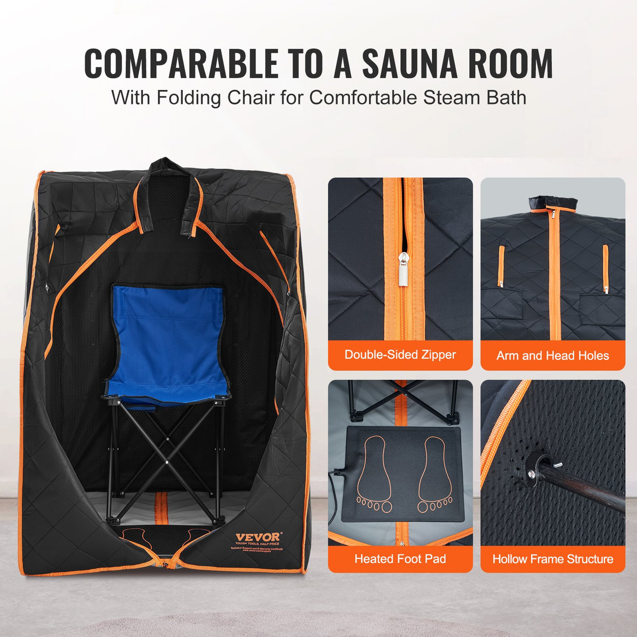 VEVOR Sauna Blanket for Detoxification, 1050W Portable Far Infrared Sauna Tent for Home, 104 - 167?, 1-60 Minutes Timer , Personal Sauna Box for Home Spa Indoor Black 27.56 x 31.5 x 38.58 inch
