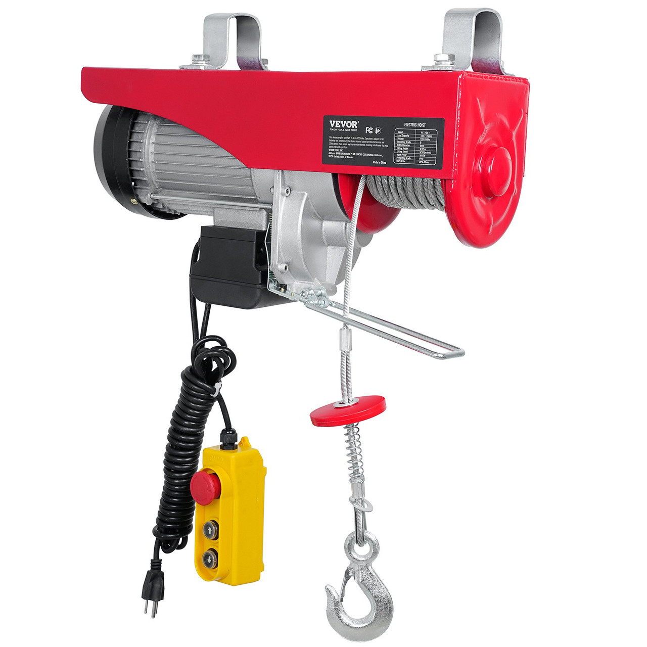 VEVOR Electric Hoist 1760lbs with 14ft Wired Remote Control, Electric Hoist 110 Volt with 40ft Single Cable Lifting Height & Pure Copper Motor, for Garage Warehouse Factory