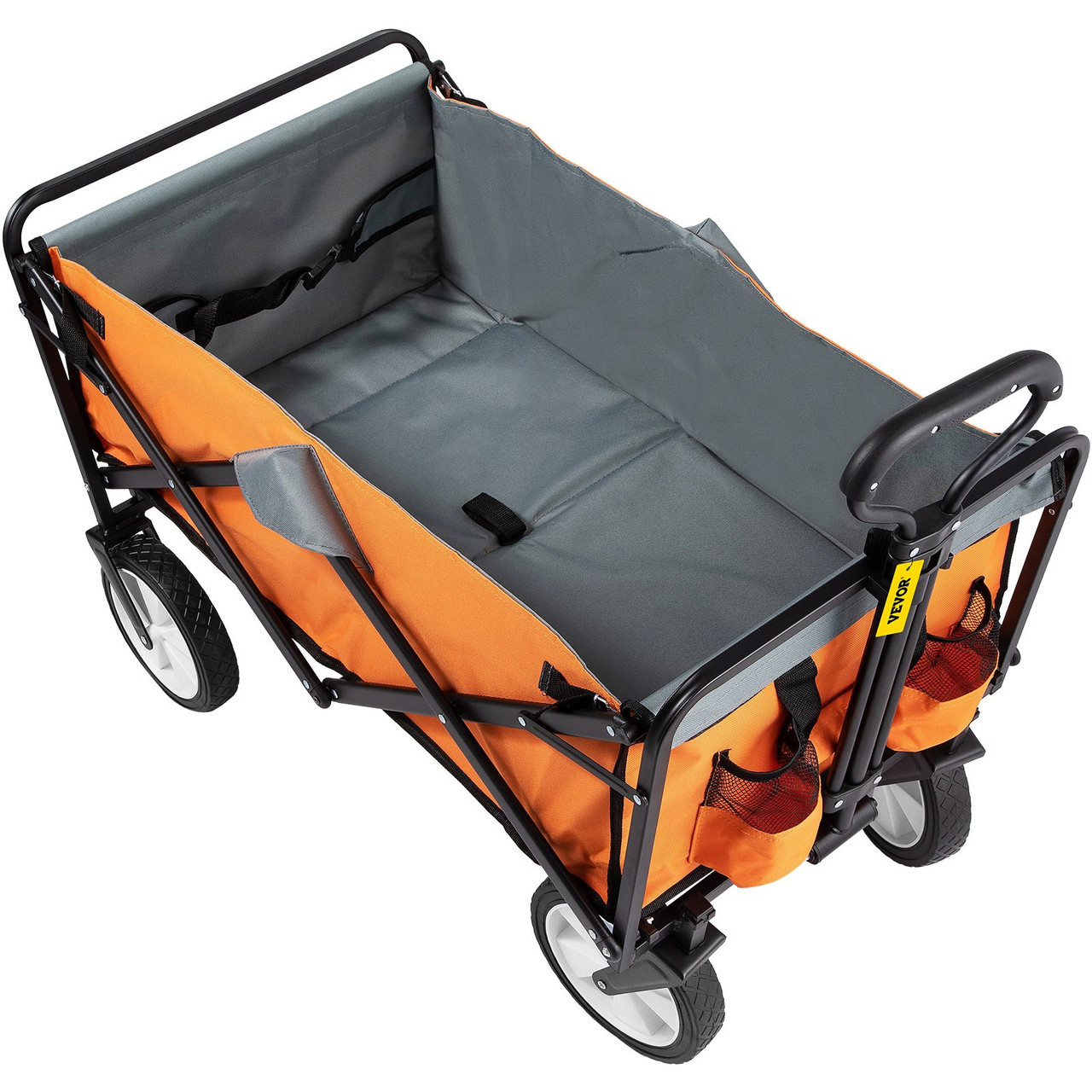 VEVOR Wagon Cart, Collapsible Folding Cart with 176lbs Load, Outdoor Utility Garden Cart, Adjustable Handle, Portable Foldable Wagons with Wheels for Beach, Camping, Grocery, Orange