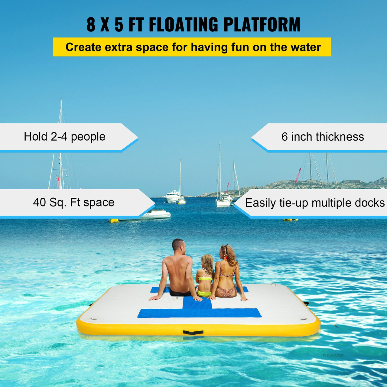 VEVOR Inflatable Dock Platform, Inflatable Floating Dock 8x5 ft with Electric Air Pump