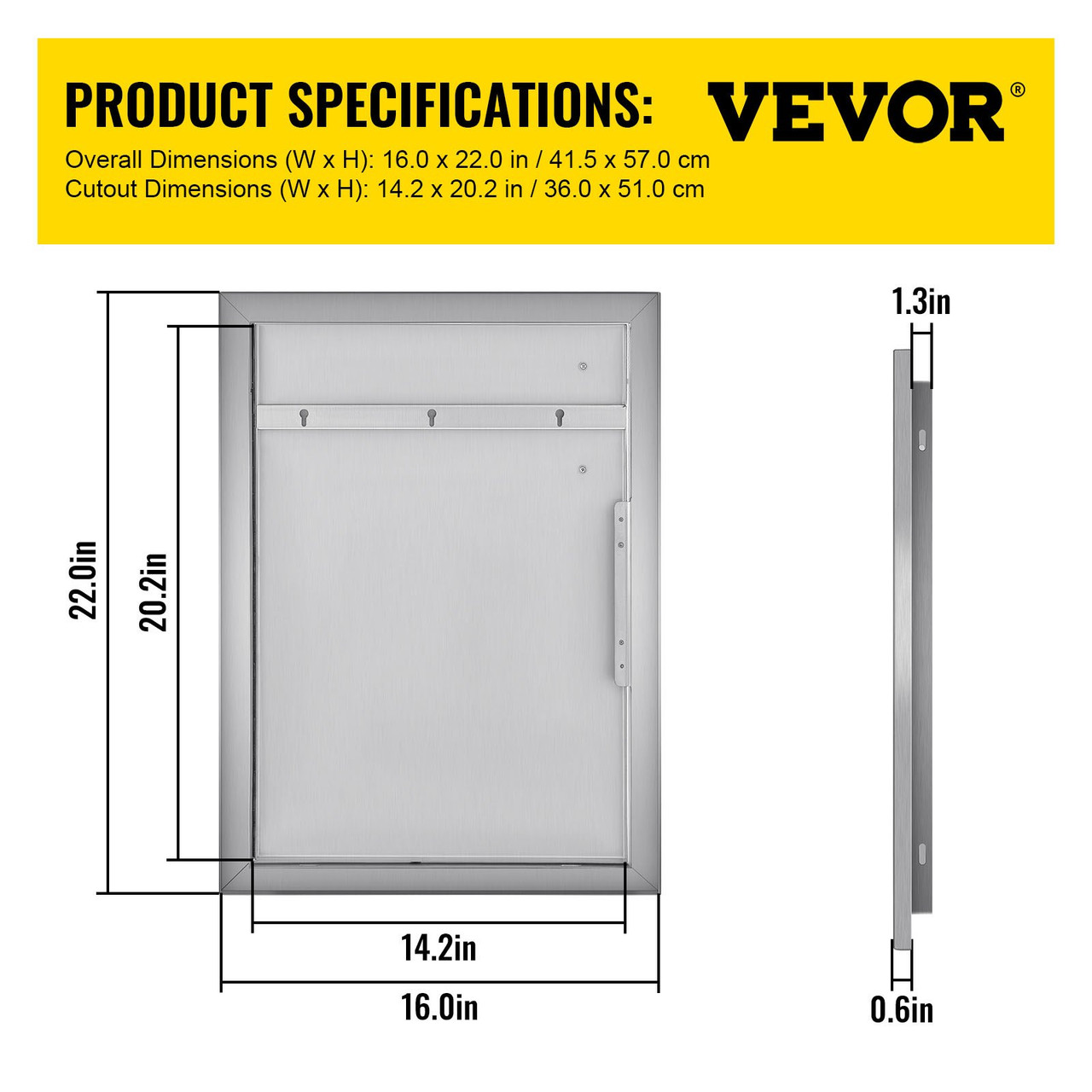 VEVOR Right Hinged Single Access Door 16 x 22 Inch Vertical Island Door Stainless Steel Access Door Flush Mount for Outdoor Kitchen