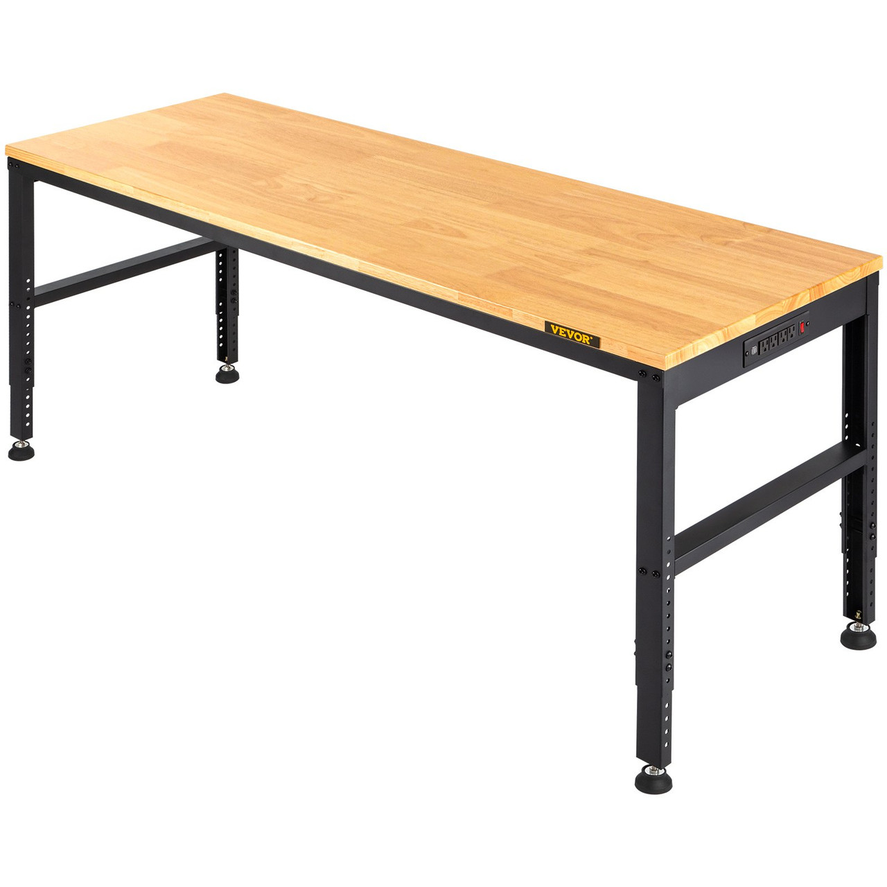 VEVOR Workbench Adjustable Height, 48" L X 20" W X 38.1" H Garage Table w/ 28.3" - 38.1" Heights & 2000 LBS Load Capacity, with Power Outlets & Hardwood Top & Metal Frame & Foot Pads, for Office Home