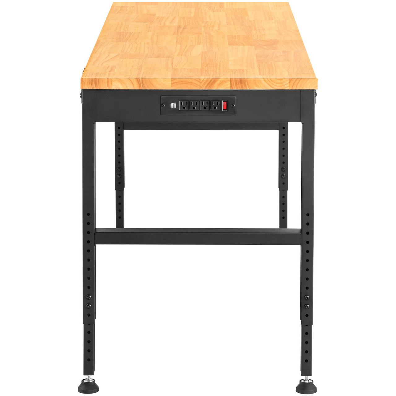 VEVOR Workbench Adjustable Height, 48" L X 20" W X 38.1" H Garage Table w/ 28.3" - 38.1" Heights & 2000 LBS Load Capacity, with Power Outlets & Hardwood Top & Metal Frame & Foot Pads, for Office Home