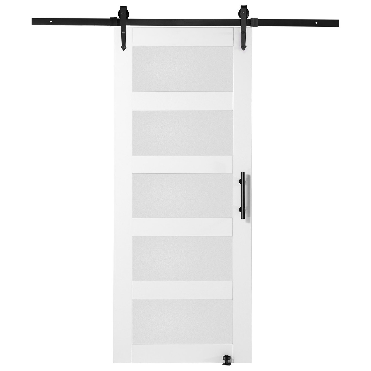 VEVOR Barn Door and Hardware Kit, 32" x 84" Wood and Glass Sliding Barn Door, Smoothly and Quietly, Barn Door Kit with 8-in-1 Floor Guide and Door Handle, Spruce Wood Slab and Frosted Glass