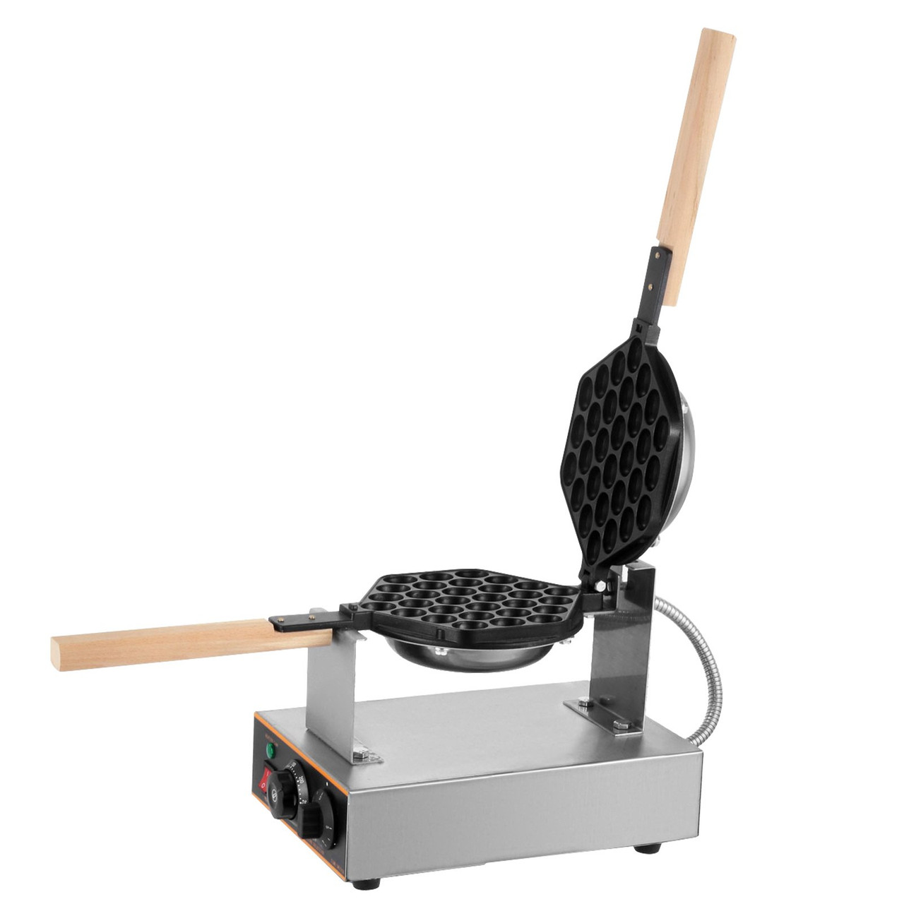 VEVOR Commercial Bubble Waffle Maker, 1400W Egg Bubble Puff Iron w/ 180° Rotatable 2 Pans & Wooden Handles, Stainless Steel Baker w/ Non-Stick Teflon Coating, 50-250?/122-482? Adjustable