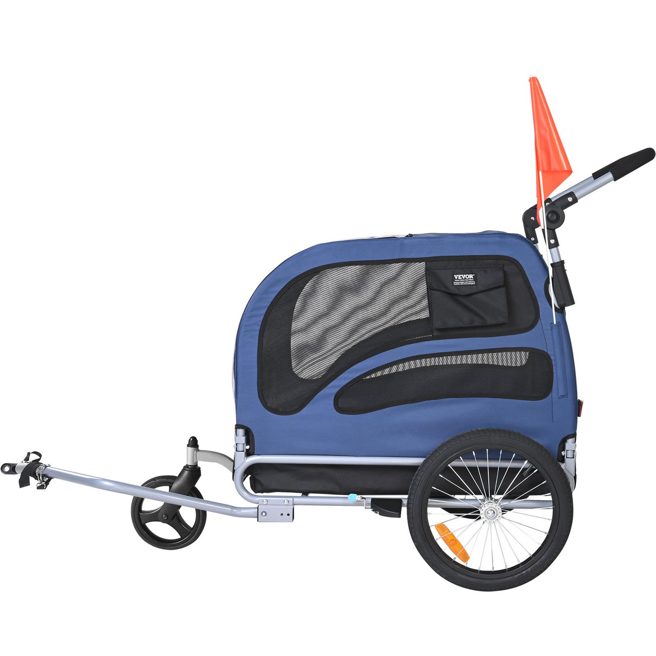 VEVOR Dog Bike Trailer, Supports up to 100 lbs, 2-in-1 Pet Stroller Cart Bicycle Carrier, Easy Folding Cart Frame with Quick Release Wheels, Universal Bicycle Coupler, Reflectors, Flag, Blue/Black