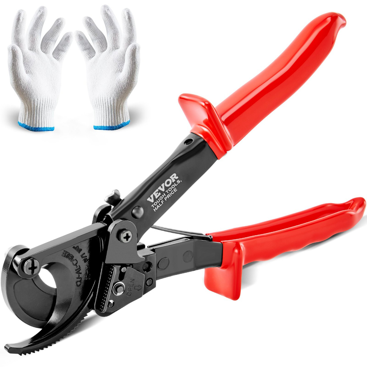 VEVOR Ratcheting Cable Cutter, 10" Wire Cutter Heavy Duty with Gloves, Strong Silicon-Manganese Spring Steel Blade-for Cutting Up to 240 mm² /473 MCM Electrical Wire