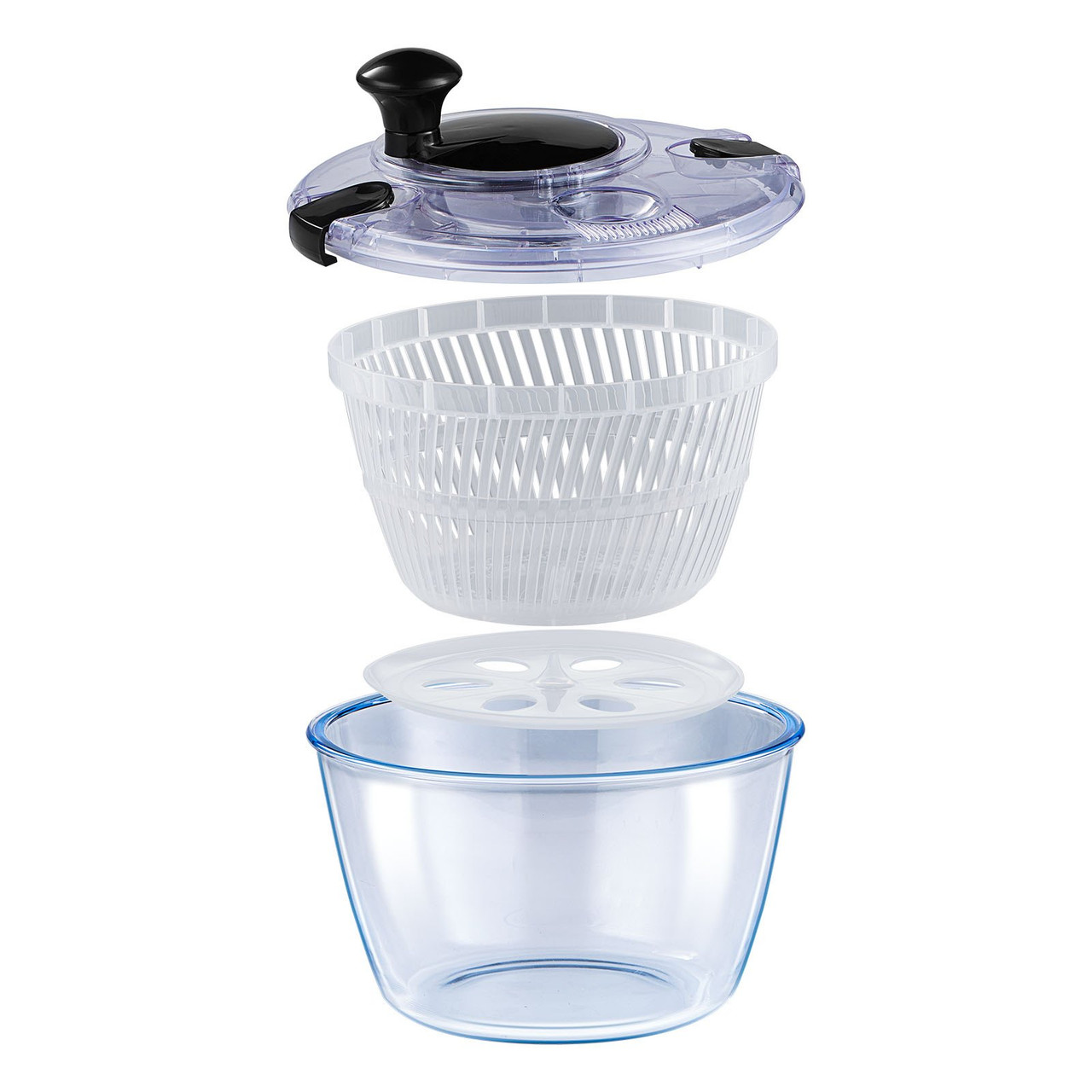 VEVOR Glass Salad Spinner, 4.75Qt, One-handed Easy Press Large Vegetable Dryer Washer, Lettuce Cleaner and Dryer with High Borosilicate Glass Bowl Lid, for Greens, Herbs, Berries, Fruits, No BPA