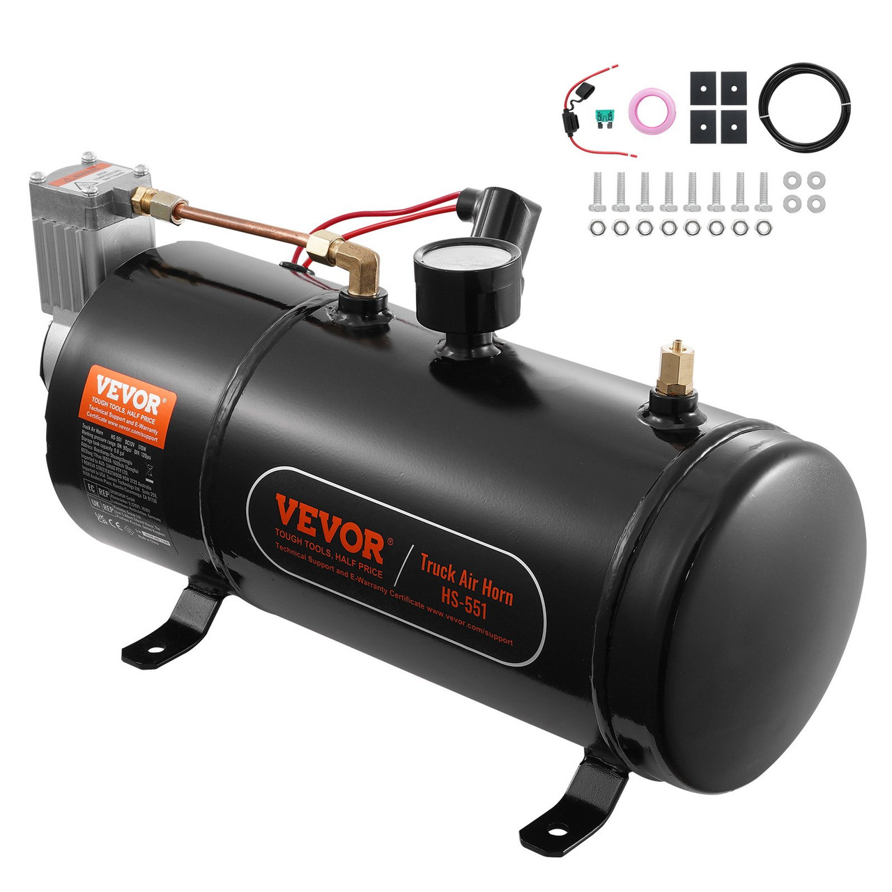 VEVOR 12V Air Compressor with Tank 0.8 Gallon/3 L, Train Horn Air Compressor, 120 psi Working Pressure Onboard Air Compressor System for Train Air Horns, Inflating Tires, Air Mattresses