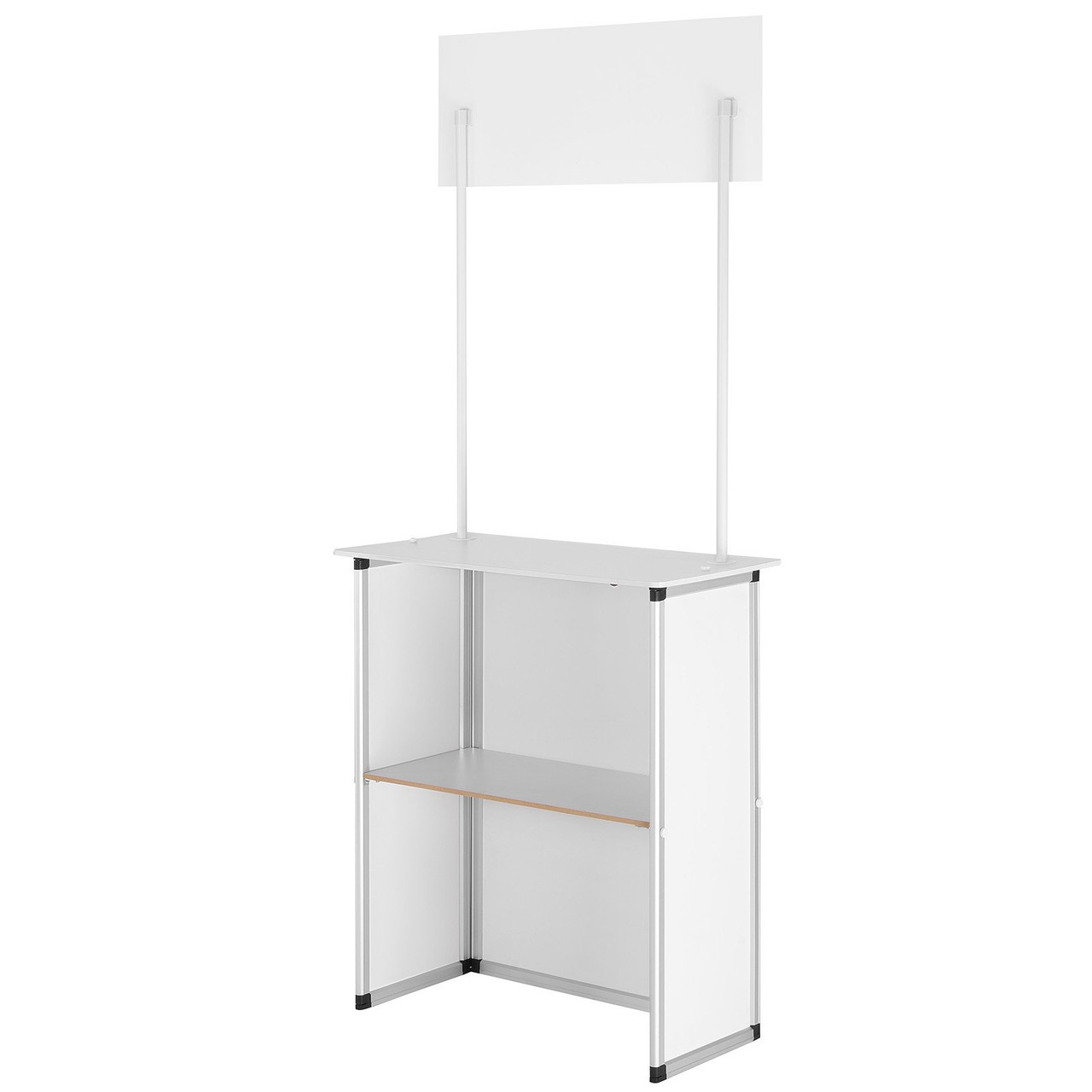 VEVOR Promotion Counter Table, Portable Tradeshow Podium Table, 30.91" x 14.96" x 71.46", Display Exhibition Counter Stand Booth Fair with Wall, Pop Up Podium with Storage Rack/Carrying Bag