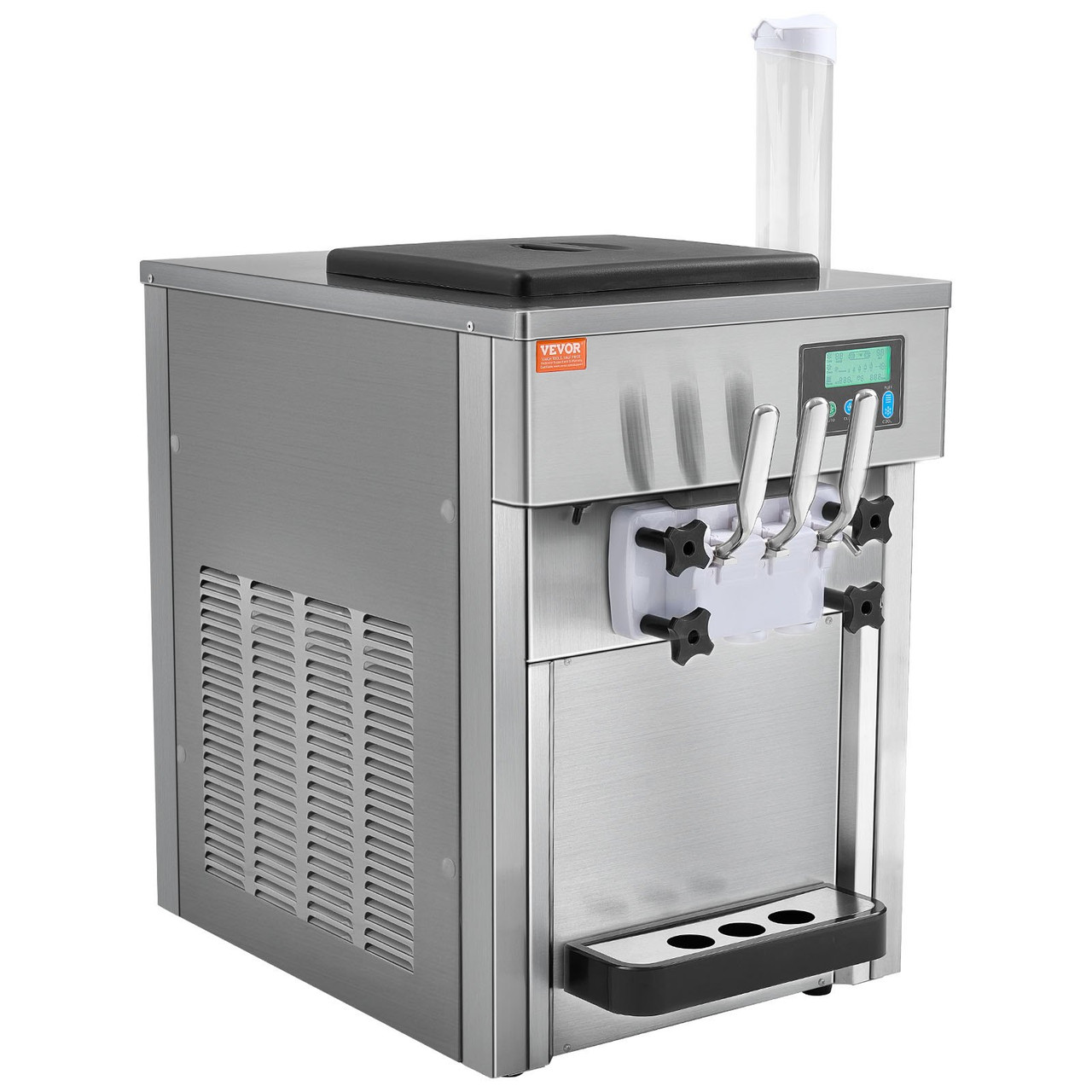 VEVOR Commercial Ice Cream Machine, 21 QT/H Yield, 1800W 3-Flavor Countertop Soft Serve Ice Cream Maker, 2 x 4L Hopper 2 x 1.8L Cylinder, LCD Panel Auto Clean Pre-cooling, for Restaurant Snack Bar