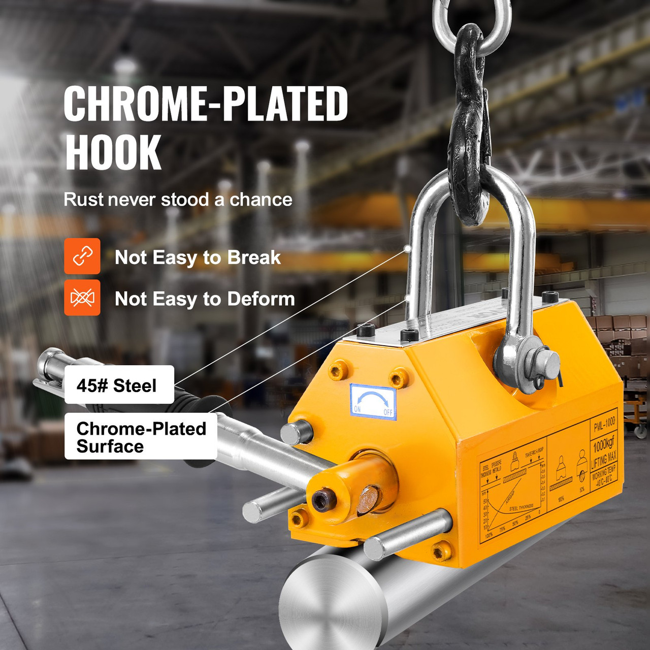 VEVOR Magnetic Lifter, 2200lbs/1000kg Pulling Capacity, 2.5 Safety Factor, Neodymium & Steel, Lifting Magnet with Release, Permanent Lift Magnets, Heavy Duty Magnet for Hoist, Shop Crane, Block, Board