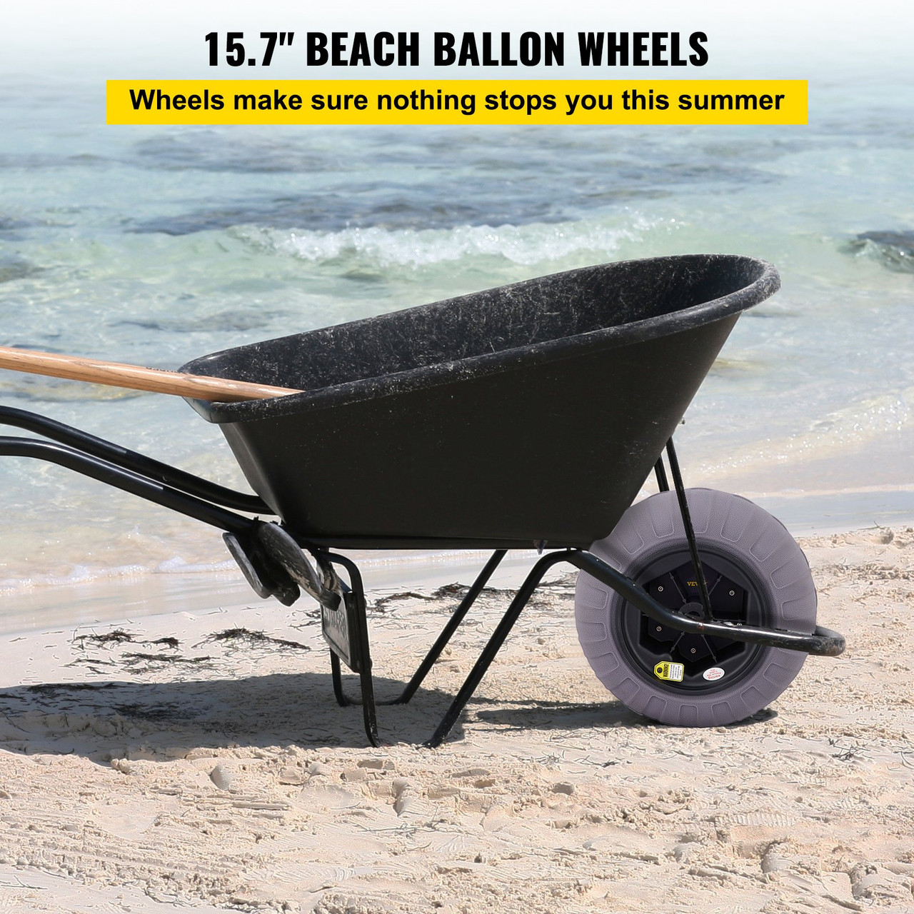 VEVOR Beach Balloon Wheels, 15.7" Replacement Sand Tires, TPU Cart Tires for Kayak Dolly, Canoe Cart and Buggy w/Free Air Pump, 2-Pack