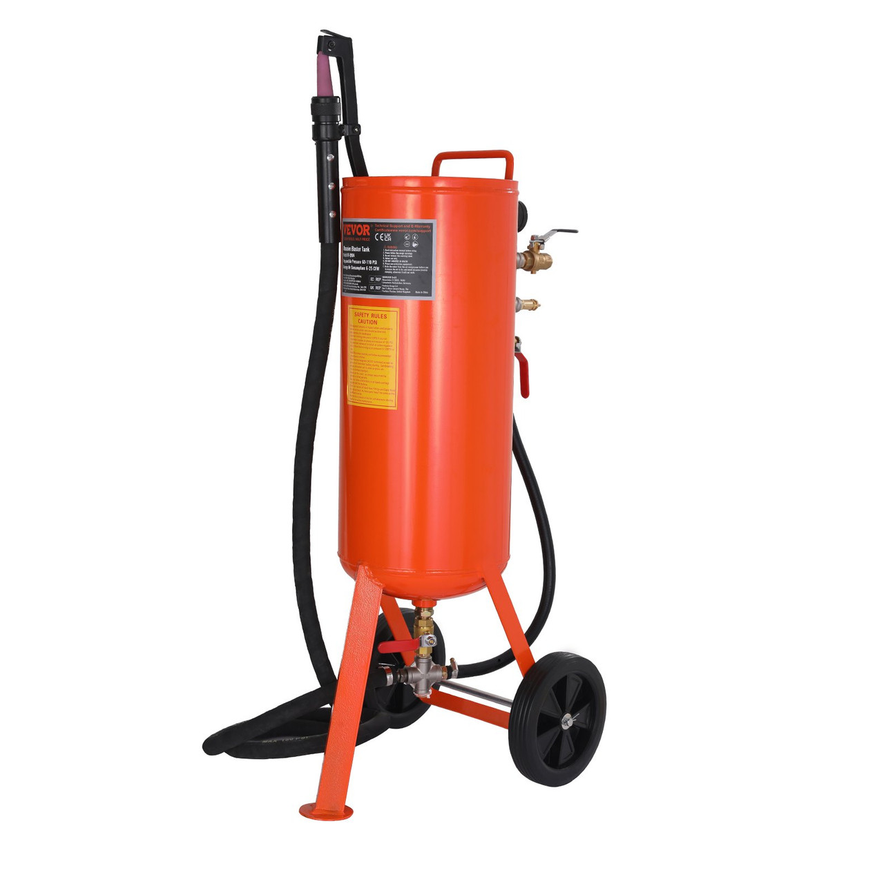 VEVOR 10 Gallon Heavy-Duty Sand Blaster, 60-110 PSI High Pressure Sandblaster, Portable Abrasive Blasting Tank, Air Sand Blasting Kit with 2 Ceramic Nozzles & 7.5ft Hose for Stain, Rust, Paint Removal